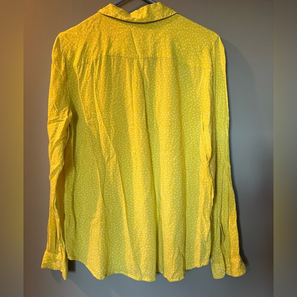 Loft Yellow Button Down Long Sleeve Bird Pattern Womens Sz M Blouse - Picture 2 of 4